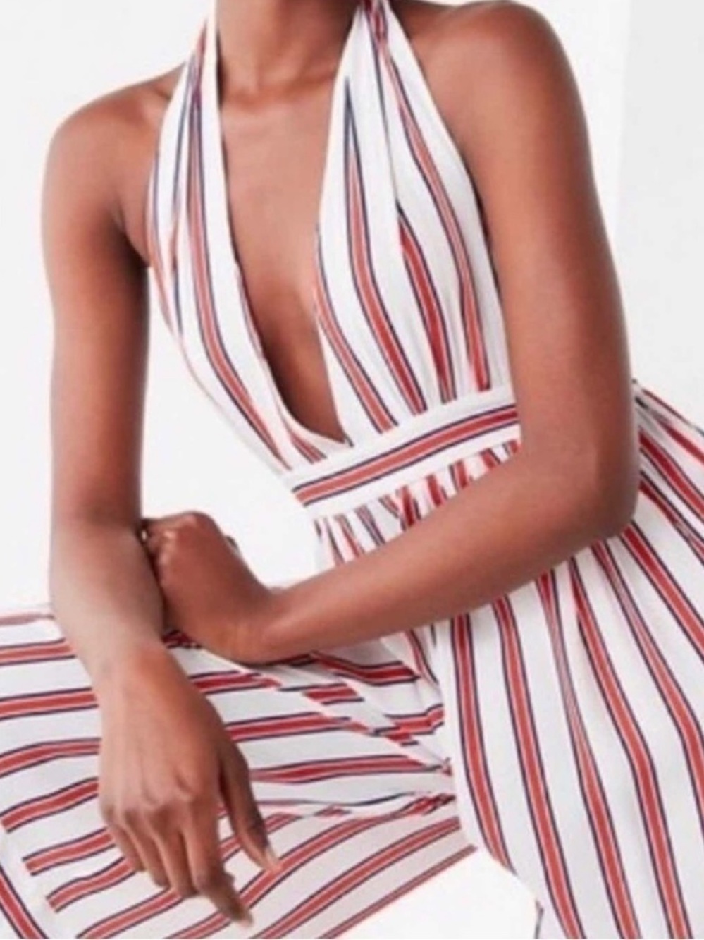 Urban Outfitters Strapless Jumpsuit - White with Red Stripes